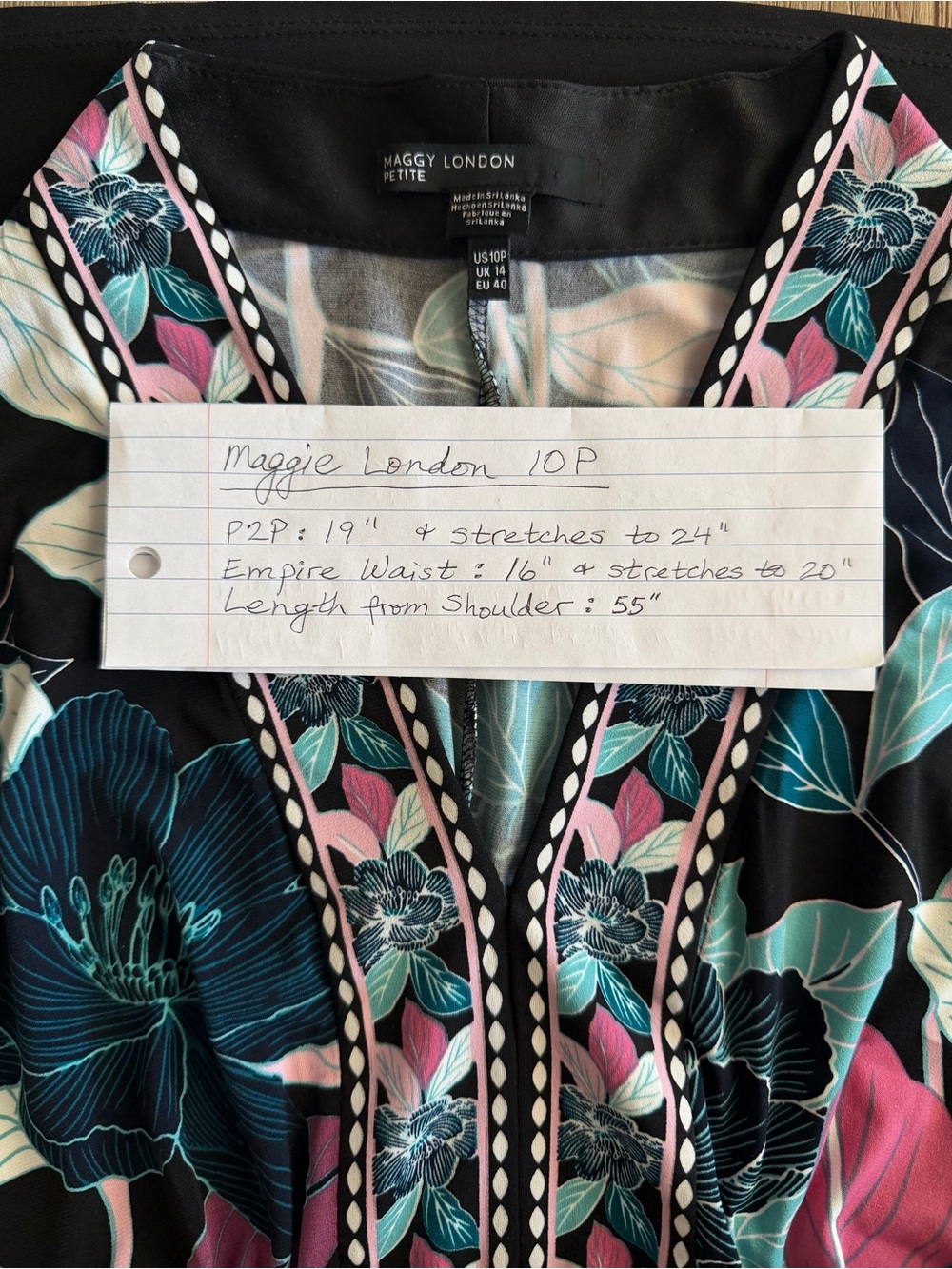 Maggy London Floral Jersey Maxi Dress, NWOT, 10 Petite - Picture 6 of 16